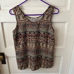 Vintage 90's Tribal Boho Geometric Graphic Neutral Browns Turtle Lizard Fish